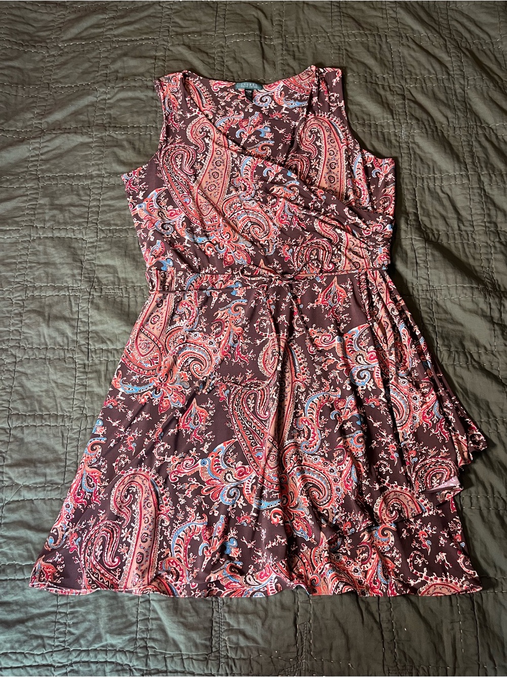 Lauren Ralph Lauren Sleeveless Paisley Wrap Dress-2X
